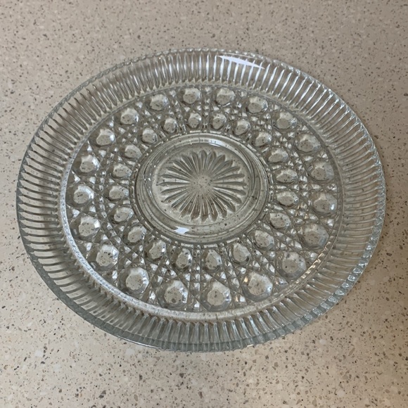 Indiana Glass Co - Clear Glass Button & Cane Serving Bowl and Platter -Set/Lot - Picture 2 of 10